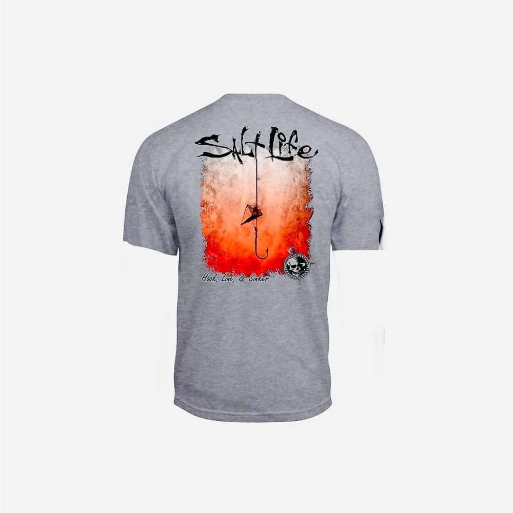 NEW Salt Life Gray Hook Line & Sinker Fade Short Sleeve T-Shirt Men’s Medium
